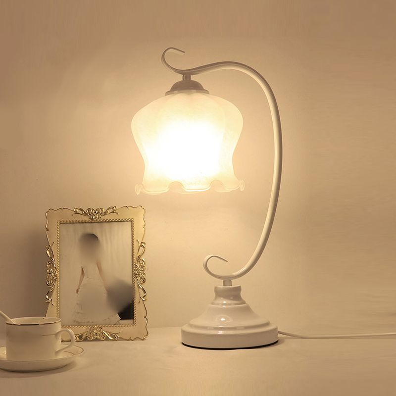 Modern Style Lantern Night Table Lamp White Glass 1-Light Table Light