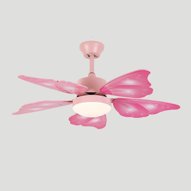 Kids Style Butterfly Ceiling Fan Blue / Pink LED Fan Light with Wood Blade