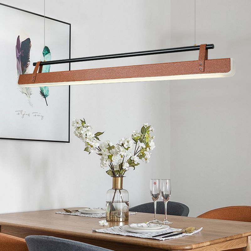 Modern Leather Island Lamp Rectangle 1-Light Restaurant Pendant Light with Acrylic Shade