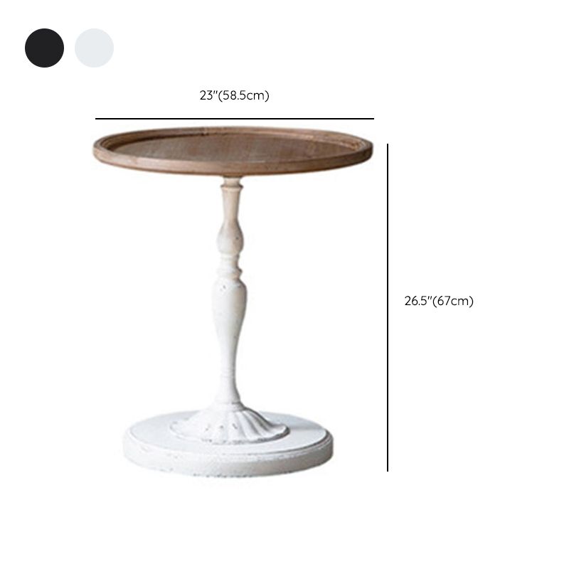 French Country Wood Round Top Side Table Distressed Iron Base End Table