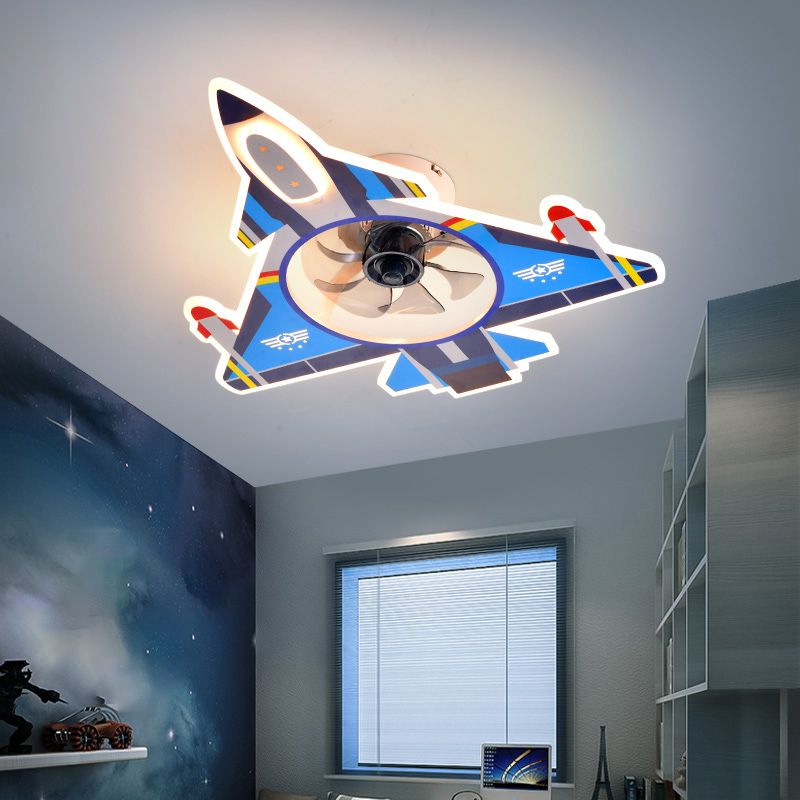 Flugzeugform -Form -Jungen -Zimmer Leuchte Leuchte Metall Cartoon LED Semi Flush Deckenleuchte in Blau