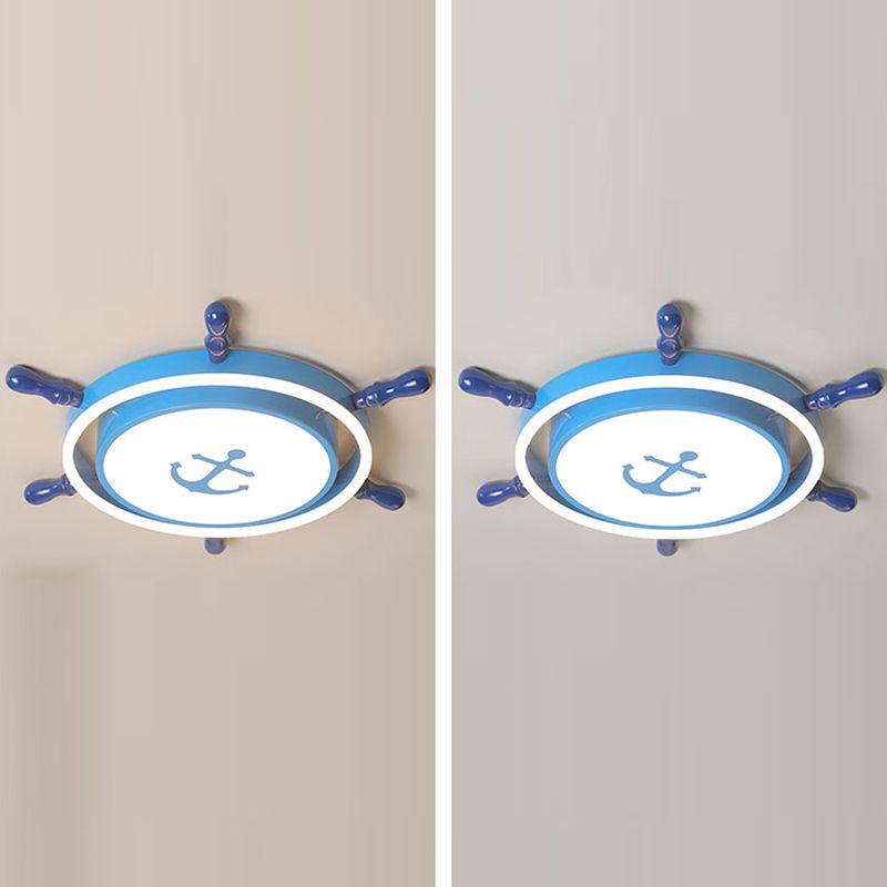 Mediterranean Style Flush Mount Ceiling Light Children's Room Boys and Girls Bedroom Study Kindergarten Cute Cartoon Pirate Ship Rudder LED Lamps