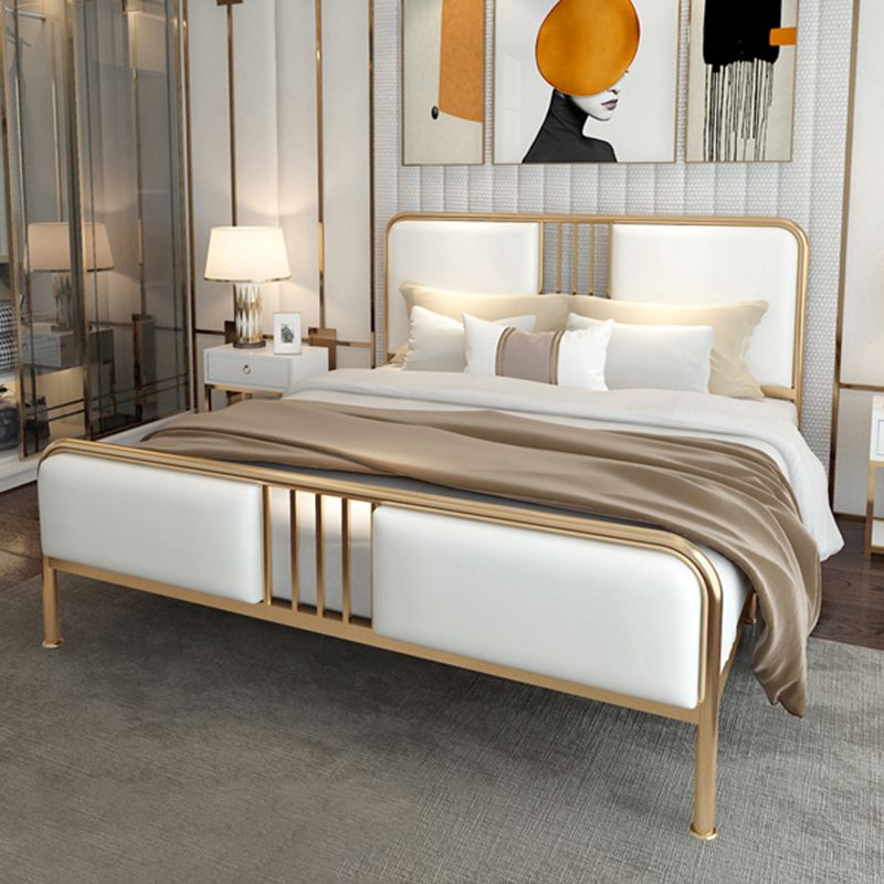 Glam Panel Bed Metal and Upholstered Bed Frame with Upholstered Headboard