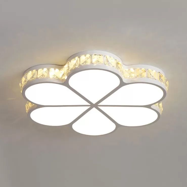 Plafonnier pétale en acrylique avec cristal clair, plafonnier LED pour enfants, en blanc, pour chambre à coucher