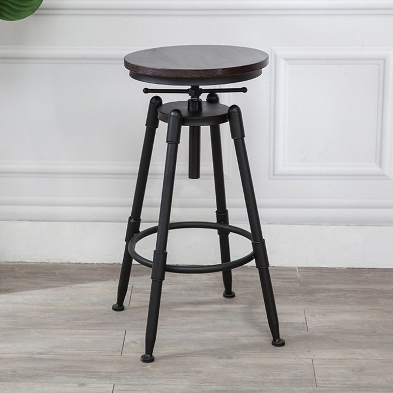 Industrial Metal Barstool Low Back Wood Footrest Adjustable Stool with Swivel