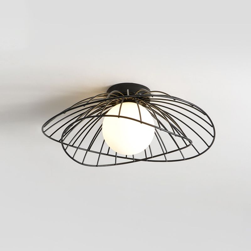 Metal Round Flush Ceiling Light Industrial Style 1 Light Flush Mount Fixture