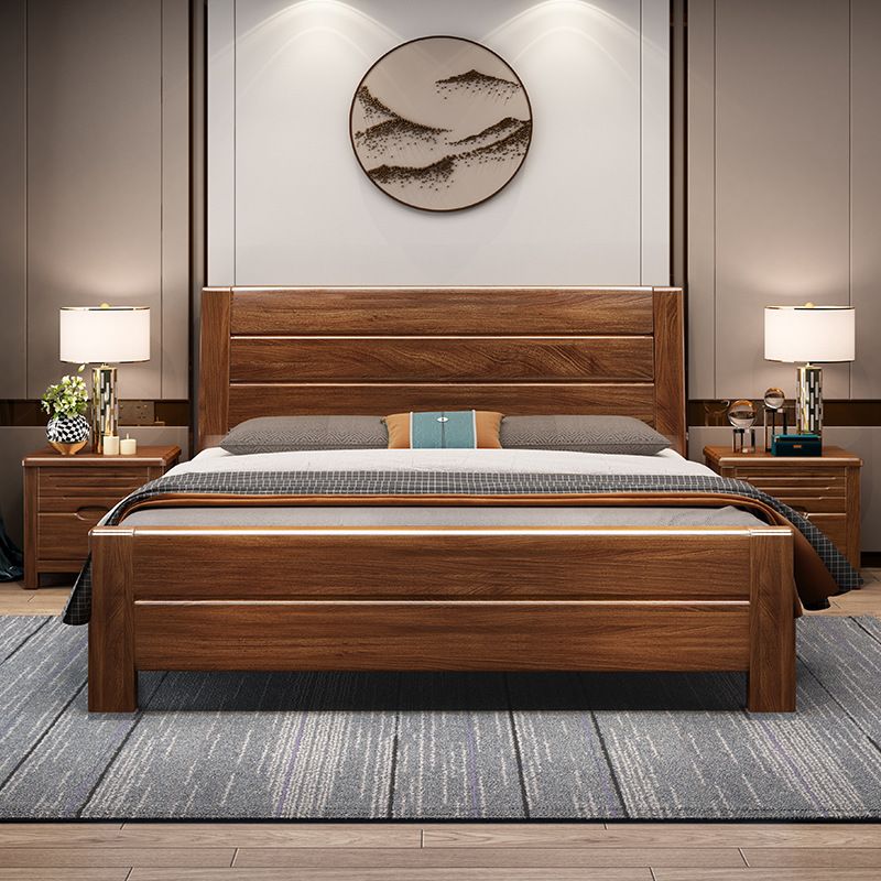 Mid-Century Modern Standard Bed Walnut Panel Bed with Headboard