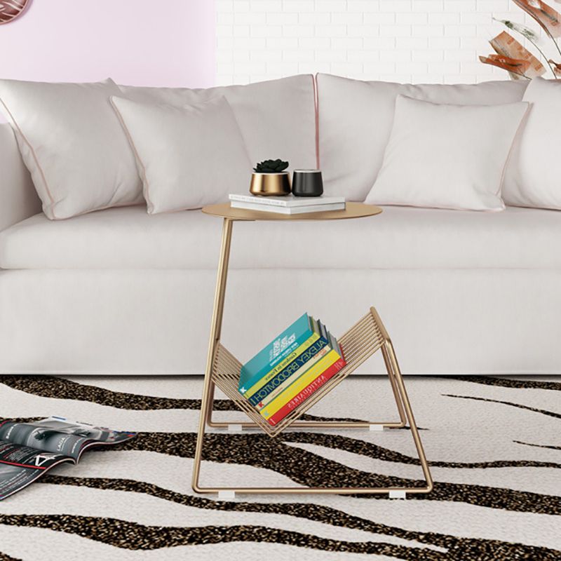 Metallic Frame End Table with Storage Round Accent Side Table