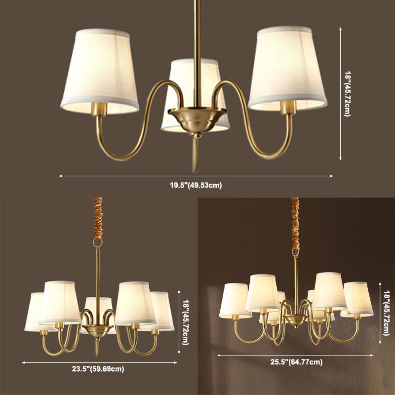 Barrel Chandelier Lighting Fixtures Traditional Multi-Head Suspension Light with White Fabric Shade