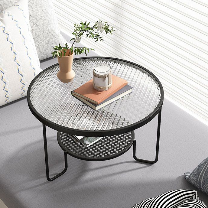 Frame Metal Coffee Table Shelf Included Round Single Cocktail Table