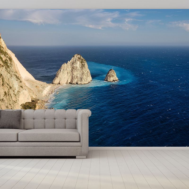 Photography Sea Mural Wallpaper for Sleeping Room Wall Covering in Soft Color