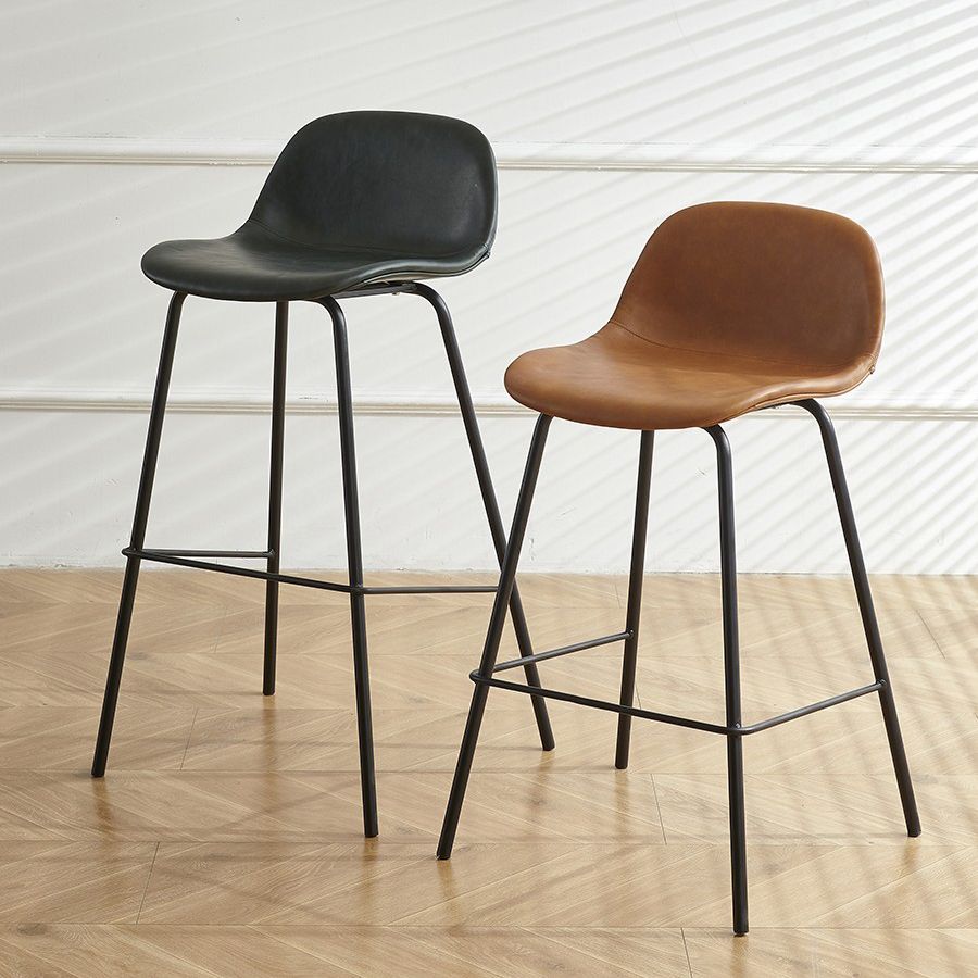 Low Back Dining Stools Faux Leather Bar Stools with Metal Base