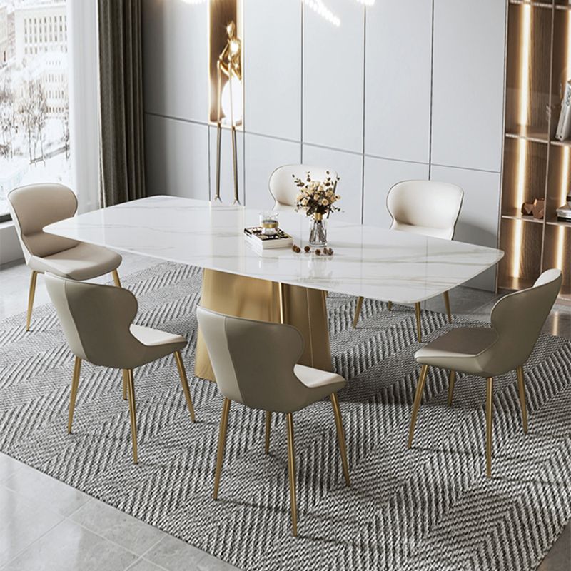 Glam Dining Table Set 1/2/5/7 Pcs Sintered Stone Dining Table with PU Leather Chairs