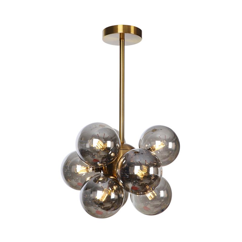 Lámpara de techo para sala de estar con 9 luces de vidrio gris/blanco/rojo iluminación semi empotrada de globo minimalista en negro/latón/cromo