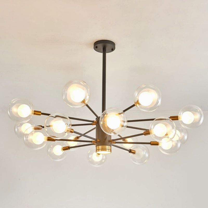 Globe Suspension Hanging Pendant Light Modern Style Corridor Clear Glass Chandelier in Frosted Spray Paint Finish