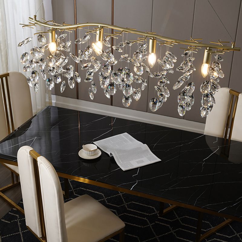 Crystal 4 / 8 - Light Kitchen Island in Gold and Clear Minimalist Ceiling Pendant Lighting