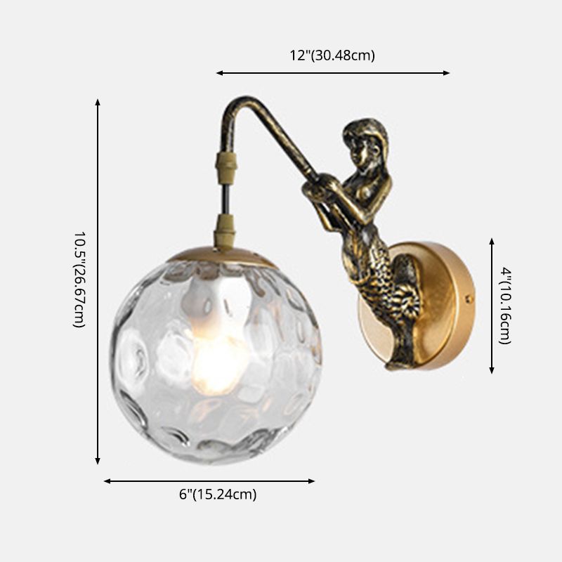Simplicity Style Glass Orb Wall Lamp Creative Mermaid Shaped Single Bulb Metal Sconce Light for Staircase Corridor