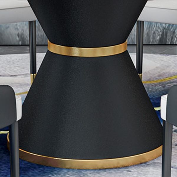 Round Stone Dining Table Black Base Traditional Luxury Dinette Table in White