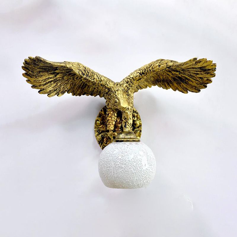 Globe Wall Mounted Lighting Mediterranean White/Beige/Red Glass 1 Light Brass Sconce Light for Outdoor