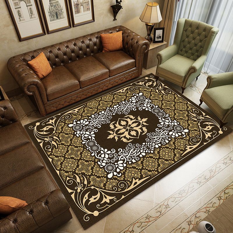 Traditional Living Room Area Rug Antique Pattern Polyester Rug Stain Resistant Area Carpet