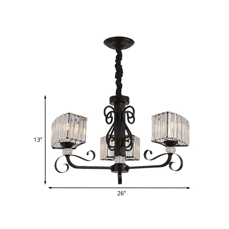 Noordse trapezoid kroonluchter licht prismatisch optisch kristal 3/6-head suspensielamp in zwart