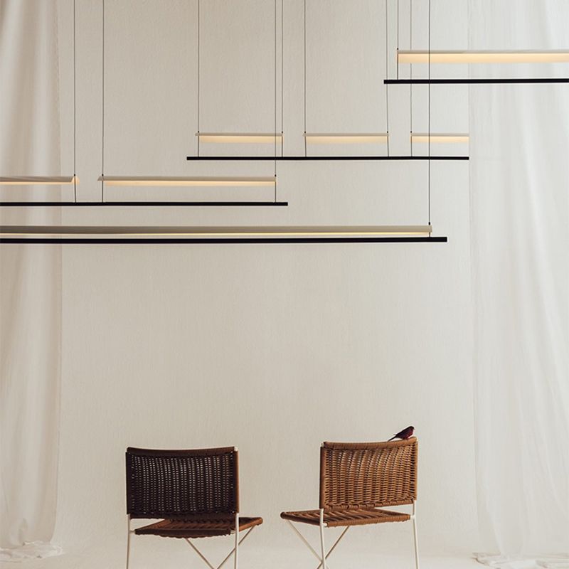 Black and White Kitchen Island Fixture Linear Modern Iron Pendant Light