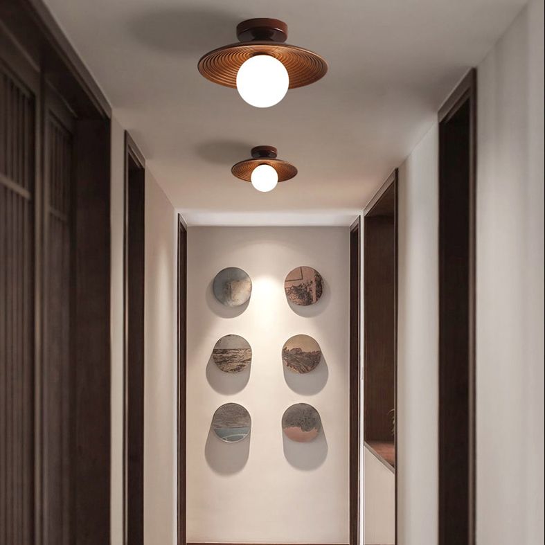 Plafonnier semi-encastré pour allée ombragée, éclairage moderne semi-encastré en bois, marron