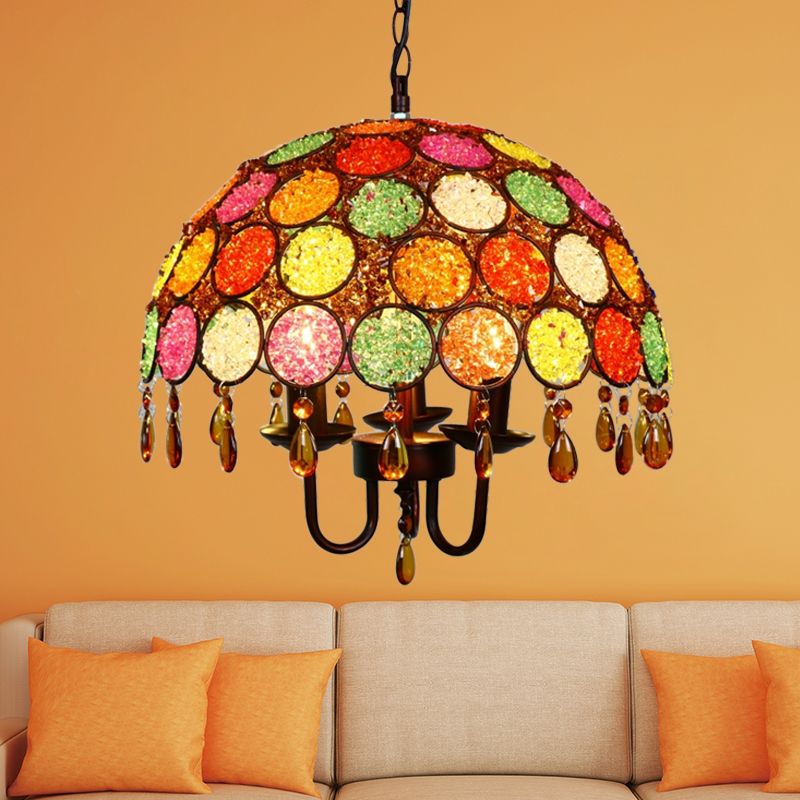 Ciotola lampadario in metallo lampadario antico 3 teste sala da pranzo lampada a soffitto appesa in bronzo con accento di cristallo