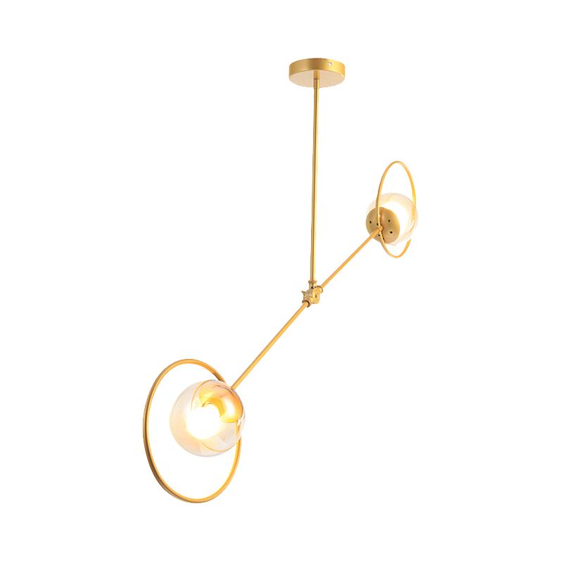 Klares Glas modo hängende Licht mit Ring 2 Lichter moderner Kronleuchter in Gold für Schlafzimmer