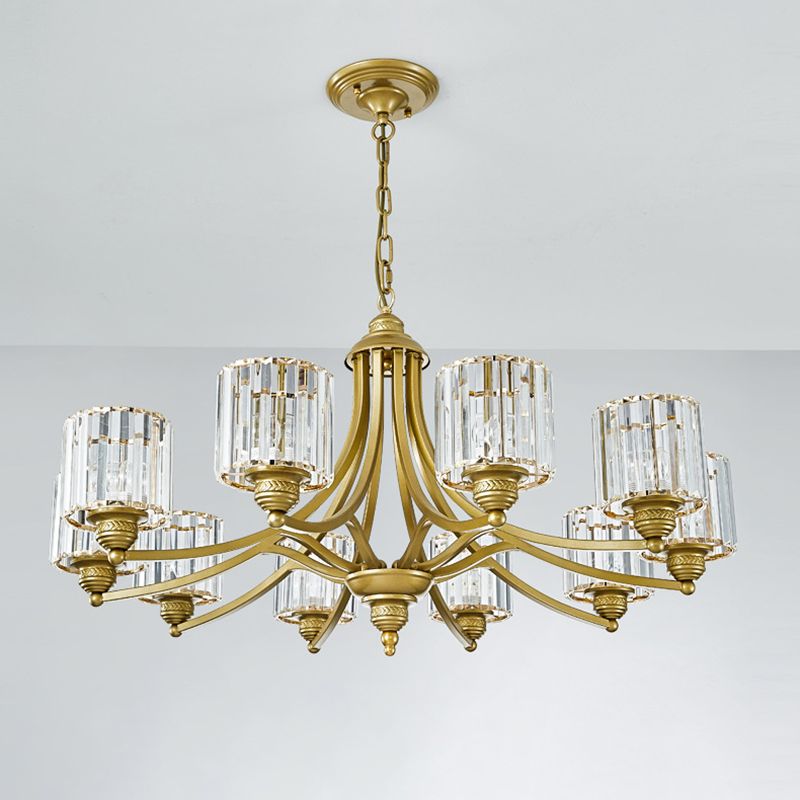 Modern Metal Hanging Chandelier Light Cylinder Clear Crystal Shade Ceiling Chandelier for Living Room