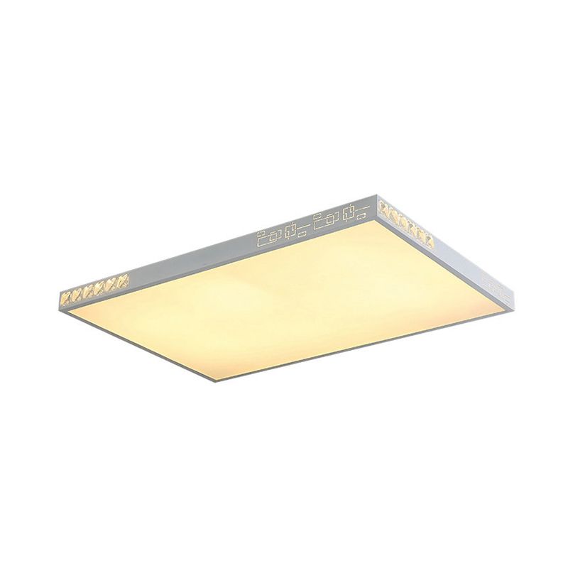 LED Flush Mounted Simple K9 Crystal White Ceiling Light with Rectangle/Round Acrylic Shade, 16"/19.5"/23.5" Wide