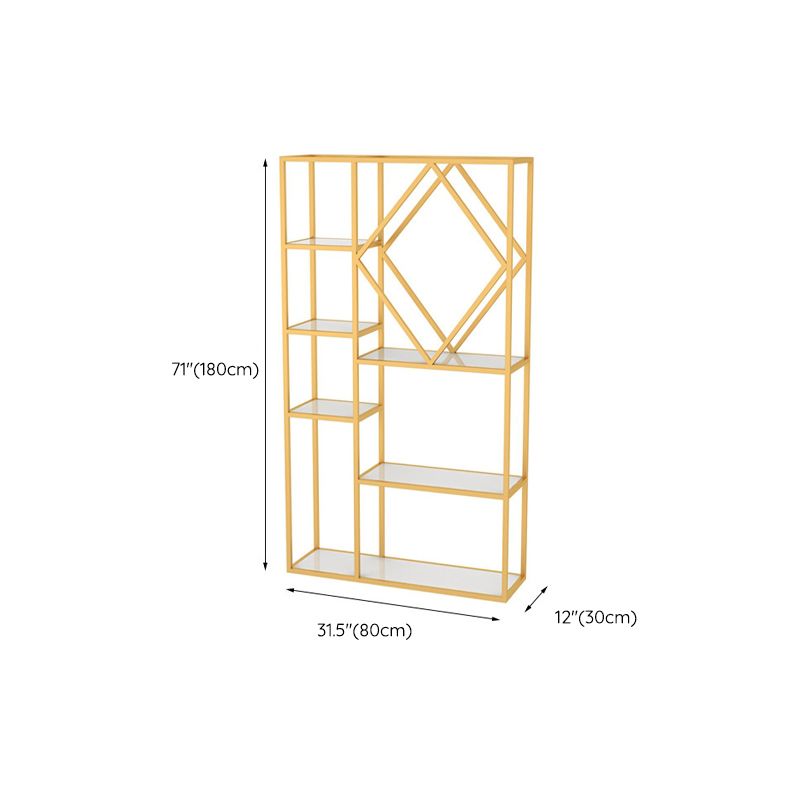 Modern Bookcase Gold Metal Open Back Shelf Bookcase with Shelves for Living Room