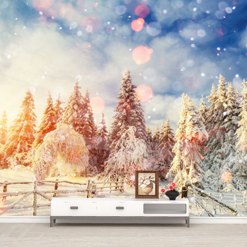 Full Size Modern Mural Decal Brown Snow Scene with Morning Sunlight Wall Covering, Custom Made