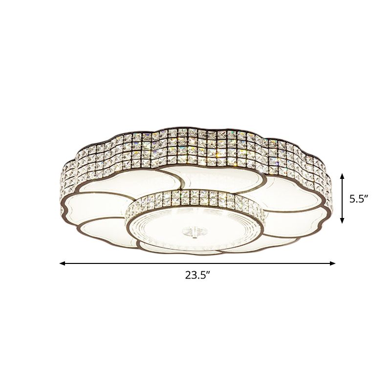 Flower Shape Bedroom Flush Mount Fixture Crystal Encrusted LED Contemporary Flush Lamp in Coffee