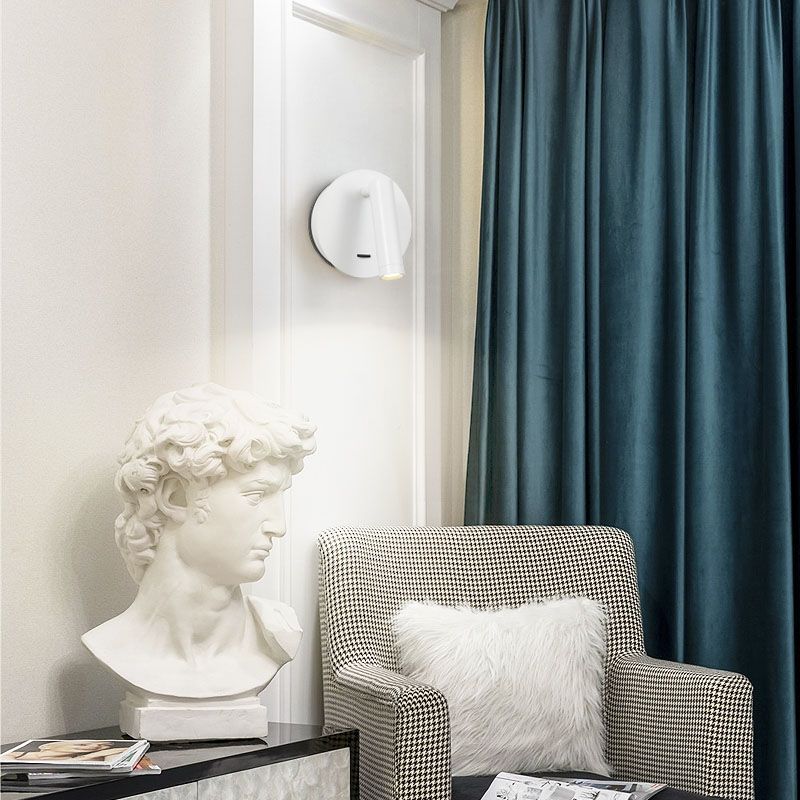 Splock de pared de metal negro con interruptor de luz de pared círculo de 1 luz para el dormitorio para el dormitorio