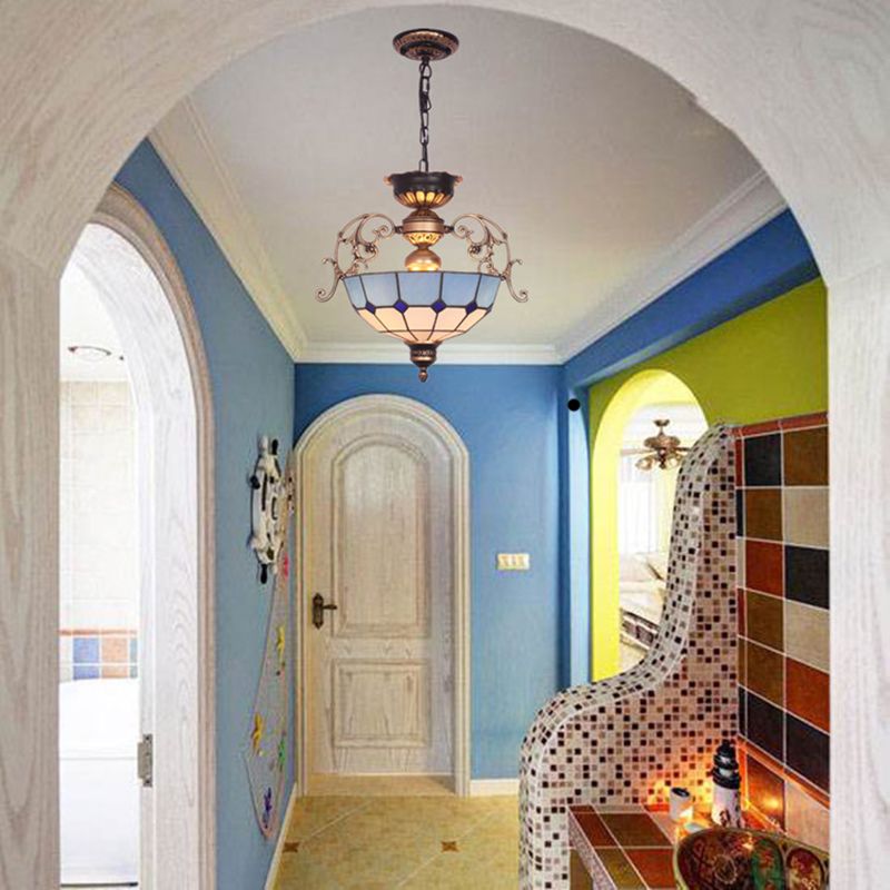 Lumo a pendente sospeso Mediterraneo colorato in vetro invertito Dome lampadario lampadario