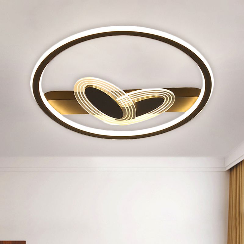 Ring and Bow Flush Mount Modernist Metal Black/Gold LED Ceiling Flush in Warm/White Light, 16"/19.5" Wide