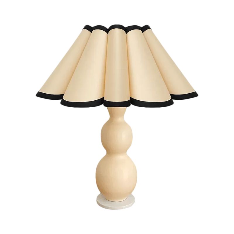 Nordic Flared Night Lamp Fabric 1-Bulb Bedside Table Lighting with Porcelain Gourd Base in Coffee/Beige