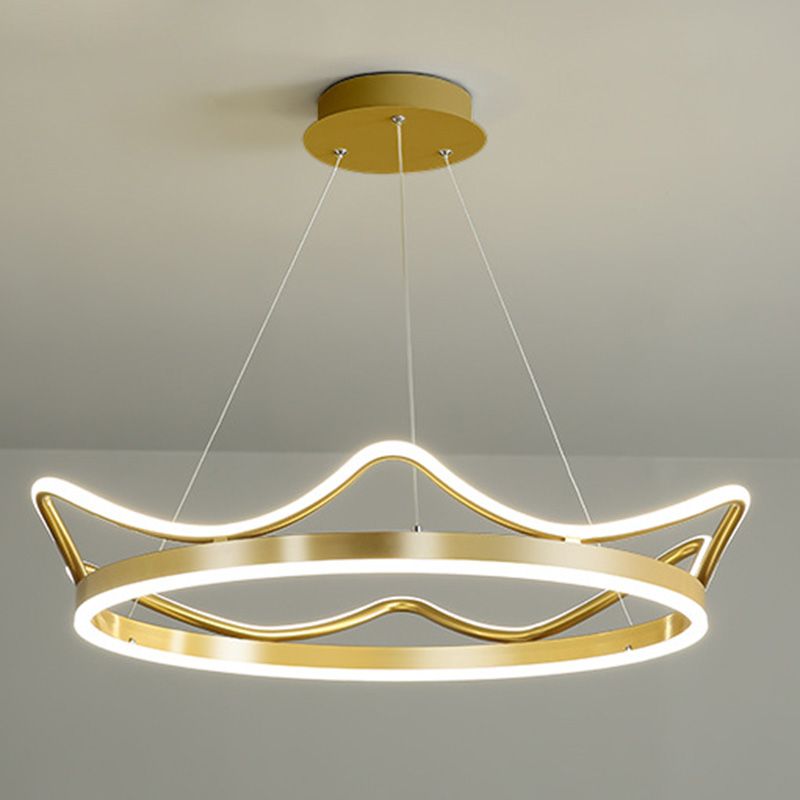 Gold Crown Shaped LED Chandelier Minimalistic Acrylic Suspension Pendant for Living Room