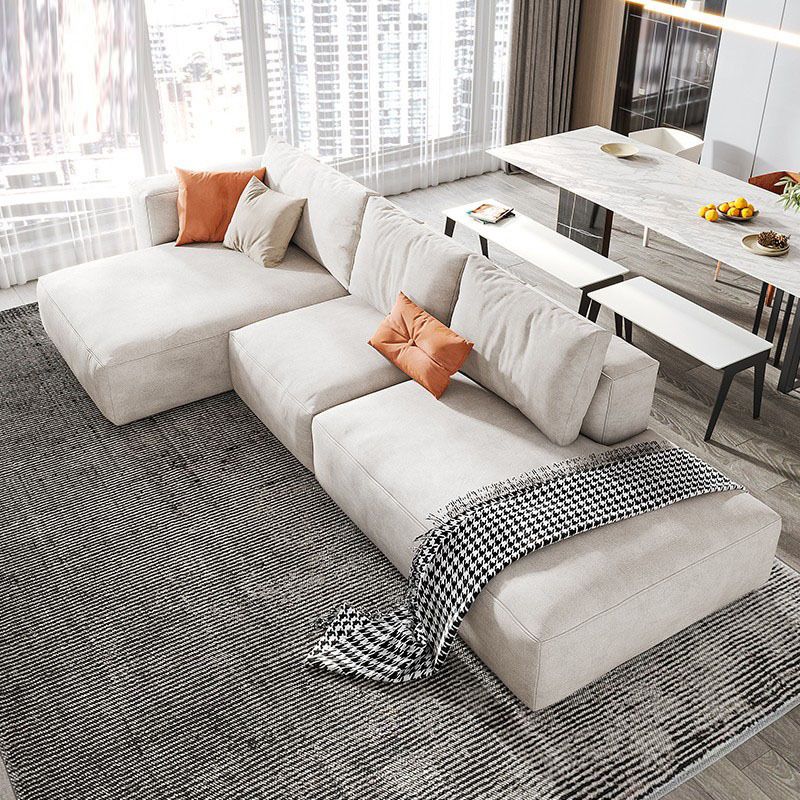 Modern Faux Leather Living Room Sectional Cream Square Arm Cushion Back Sofa