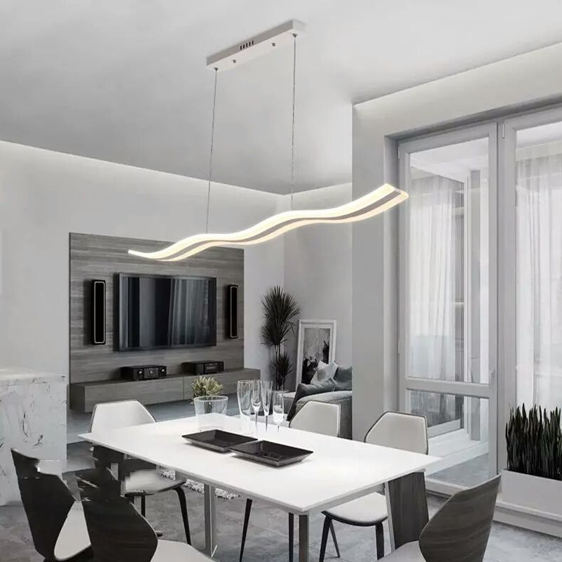 Linear Shape Pendant Light Modern Style Acrylic 1 Lights Island Lamps in White