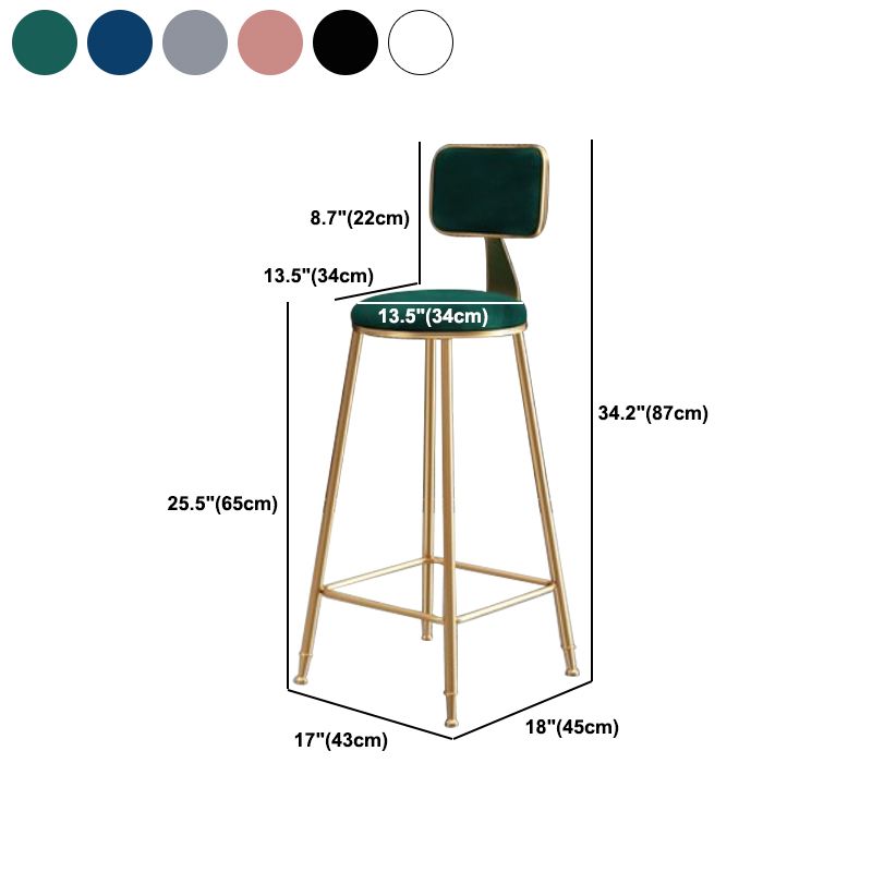 Nordic Backrest Armless Counter Stool Iron Kitchen Bar Stool with Velvet Cushion