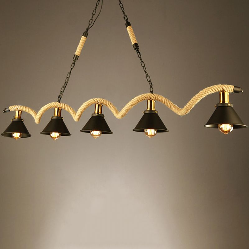 Colgante de sombra de color black metal de black metal de cuerda natural industrial para restaurante para restaurante