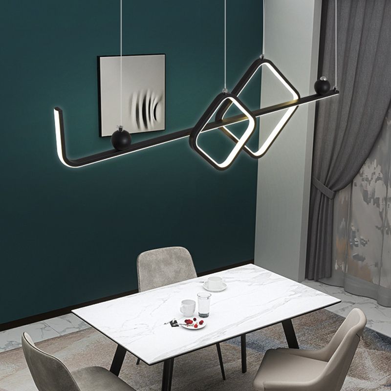 35.5" Wide Linear Island Light Nordic Metal LED Island Pendant for Living Room