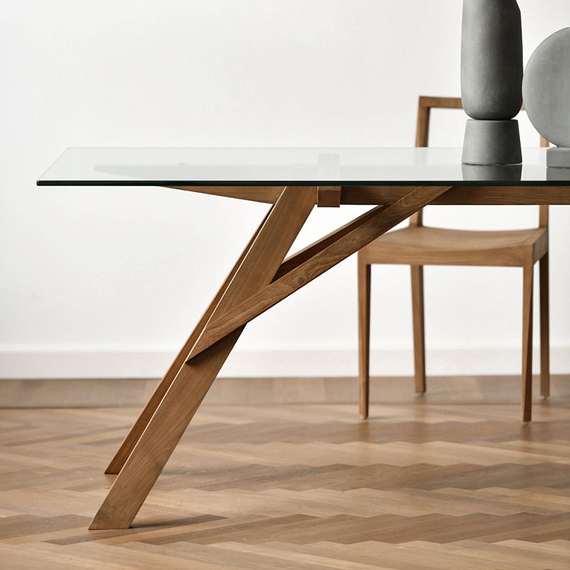 Rectangle Glass Transparent Dining Table Simplicity 4 Legs Table for Dining Room