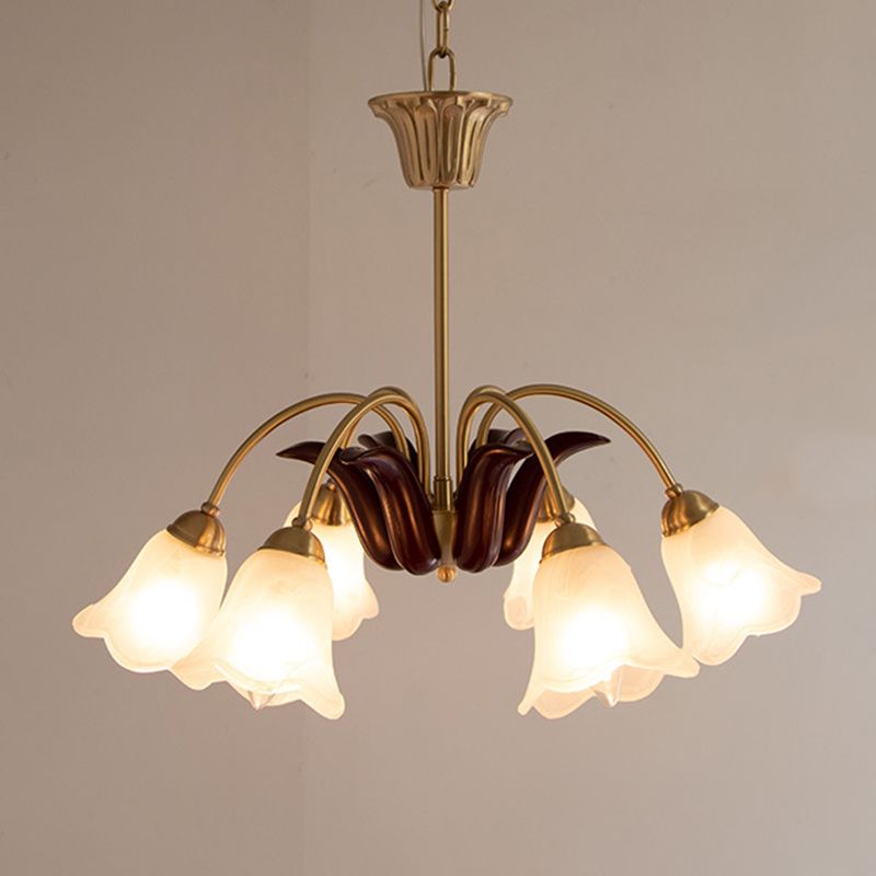 Floral Dining Room Chandelier Country Style Glass Suspension Lighting Fixture