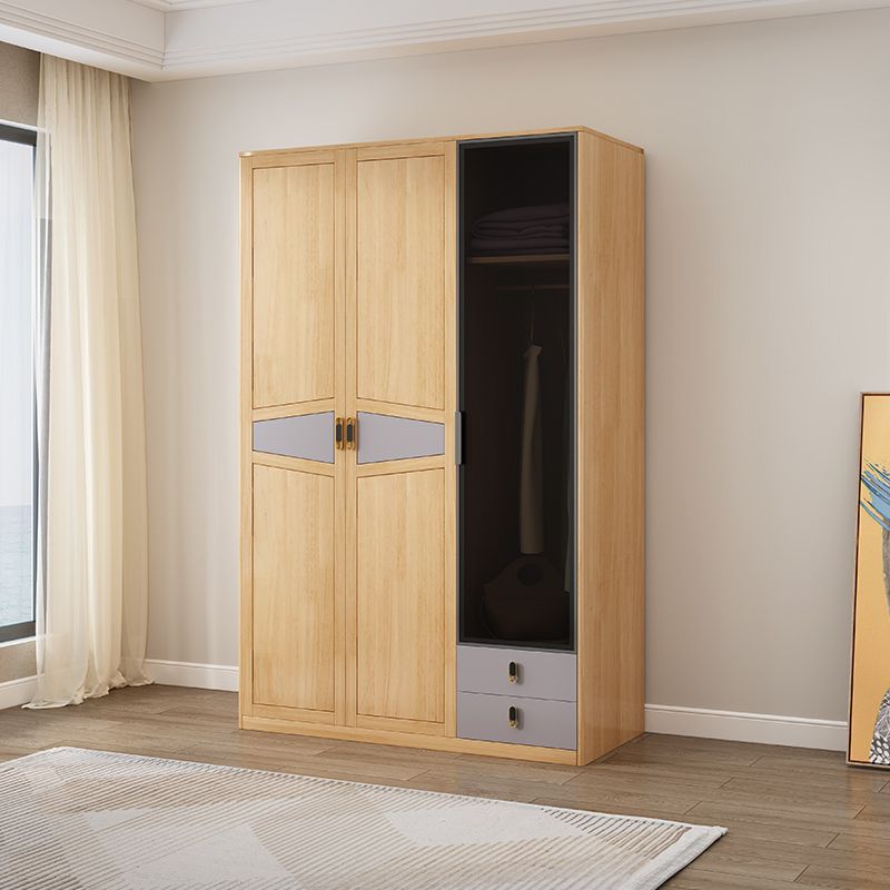 Freestanding Solid Wood Frame Wardrobe Traditional Wardrobe with Shelves