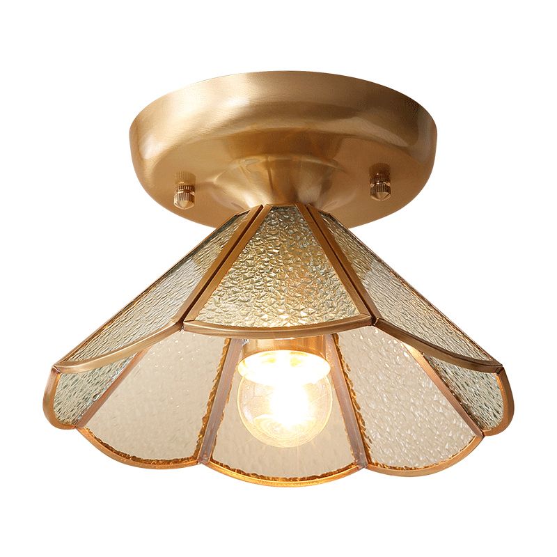 Brass Ceiling Light Fixture Vintage Glass Scalloped Semi Flush Mount Light