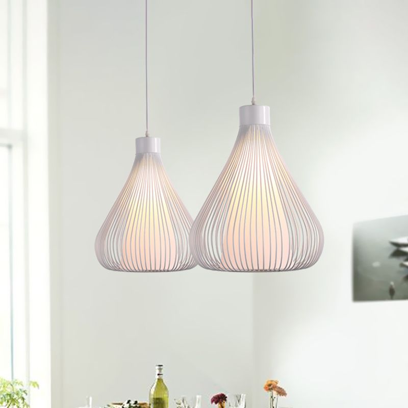 Metallic Black/White Ceiling Lighting Teardrop Cage Shade 1 Bulb Retro Industrial Pendant Light Fixture