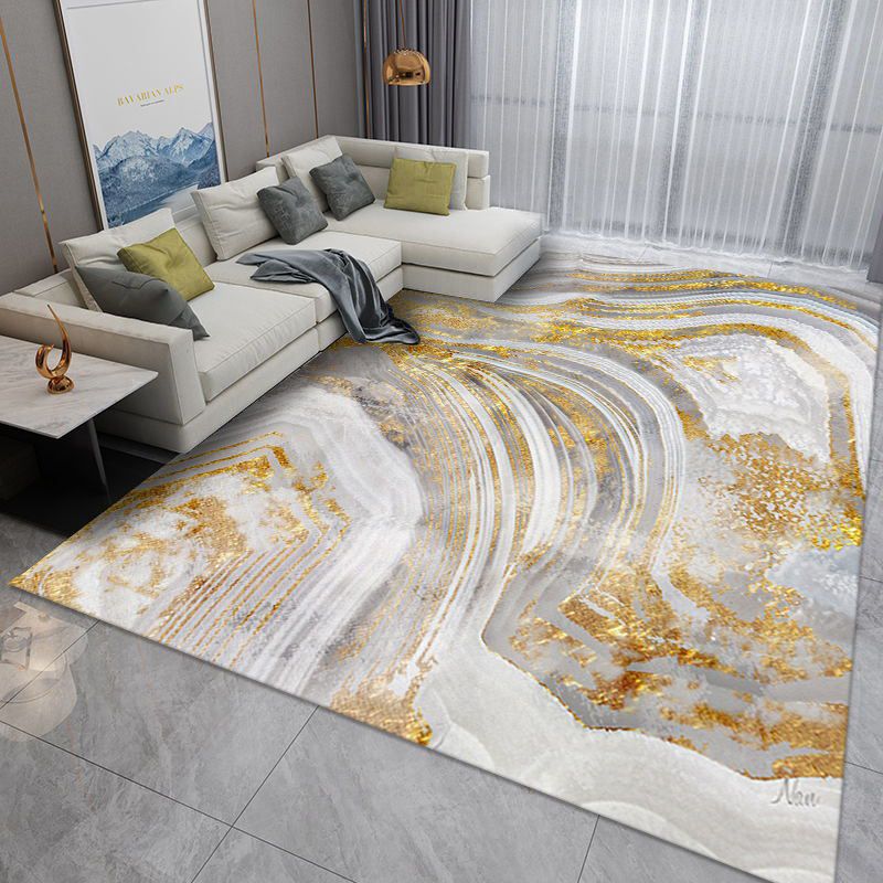 Black Nordic Rug Polyester Abstract Rug Non-Slip Backing Rug for Home Decor